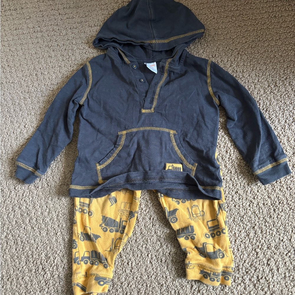 Gymboree Gray Hoodie and Mustard Truck Print Pants Set